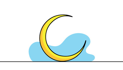 Moon linear background. Hand drawn crescent. Vector illustration.