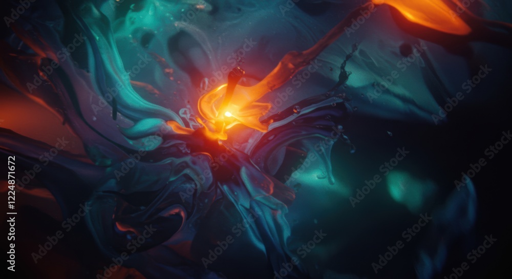 Poster abstract glowing fluid art with vivid neon colors and dynamic flowing patterns