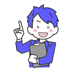 バインダーを持ち指差しする男性社員