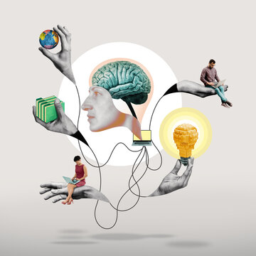 Development and training of artificial intelligence. Art collage.