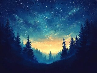 Naklejka premium Experience the calm of nature under a beautiful canopy of stars on a starry night.