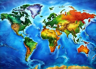 Panoramic World Map with North & South America Centered - Global Perspective Stock Photo