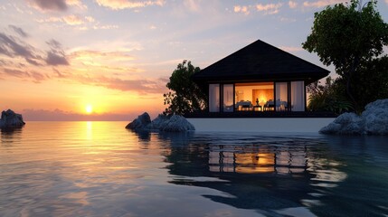 Fototapeta premium Tropical Sunset Beach House