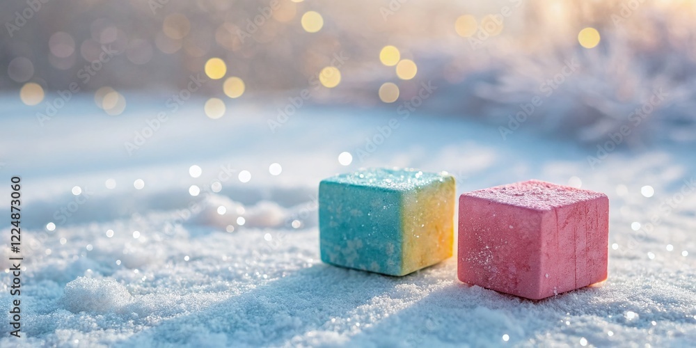 Poster pastel gradient background with colorful cubes bokeh effect - abstract stock photo