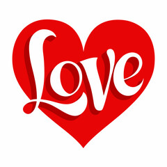 Valentine's Day Card with big Heart and inscription love  . Simple cute greeting card. Vector illustration