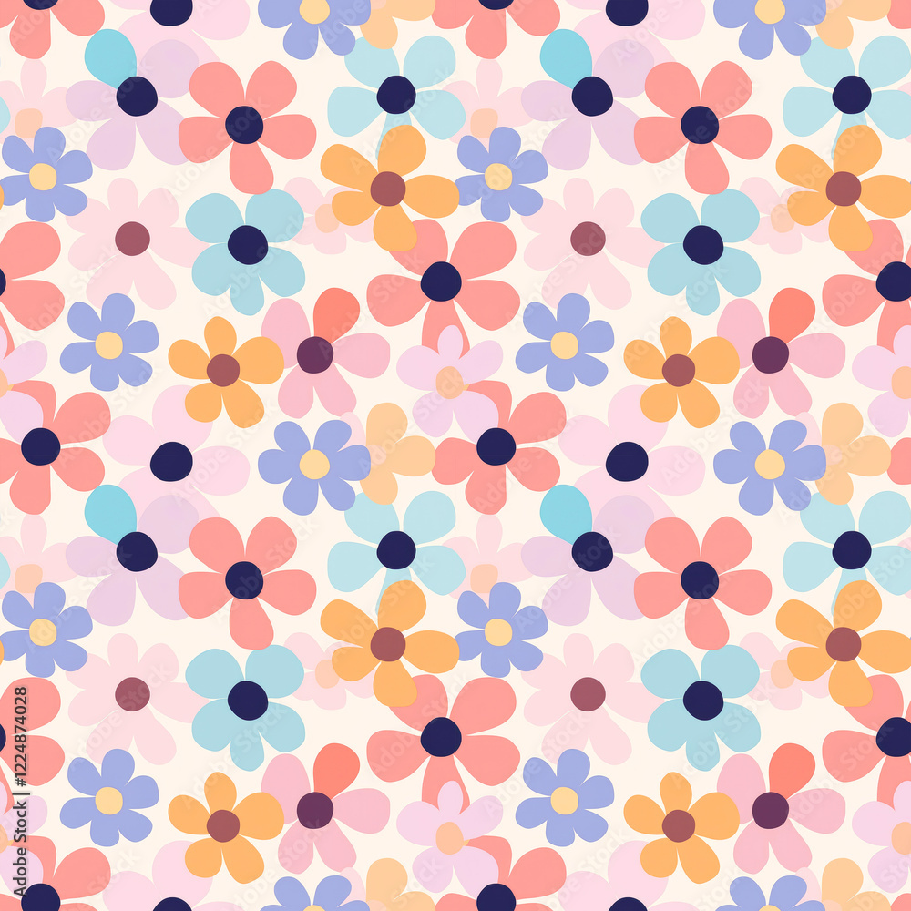 Poster joyful floral pattern: a cheerful and vibrant seamless pattern featuring an array of colorful daisie