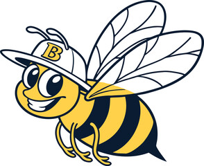 Cheerful Bee Mascot Wearing a Cap, Perfect for Brand Logos