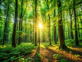 Obraz premium Peaceful Forest: Carbon Credits Growing as Leaves - Natural Carbon Offset