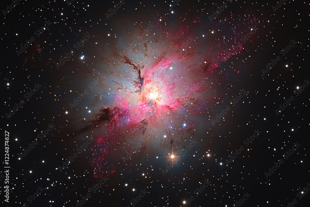 Poster cosmic nebula displaying vibrant colors and star clusters in a vast dark space background