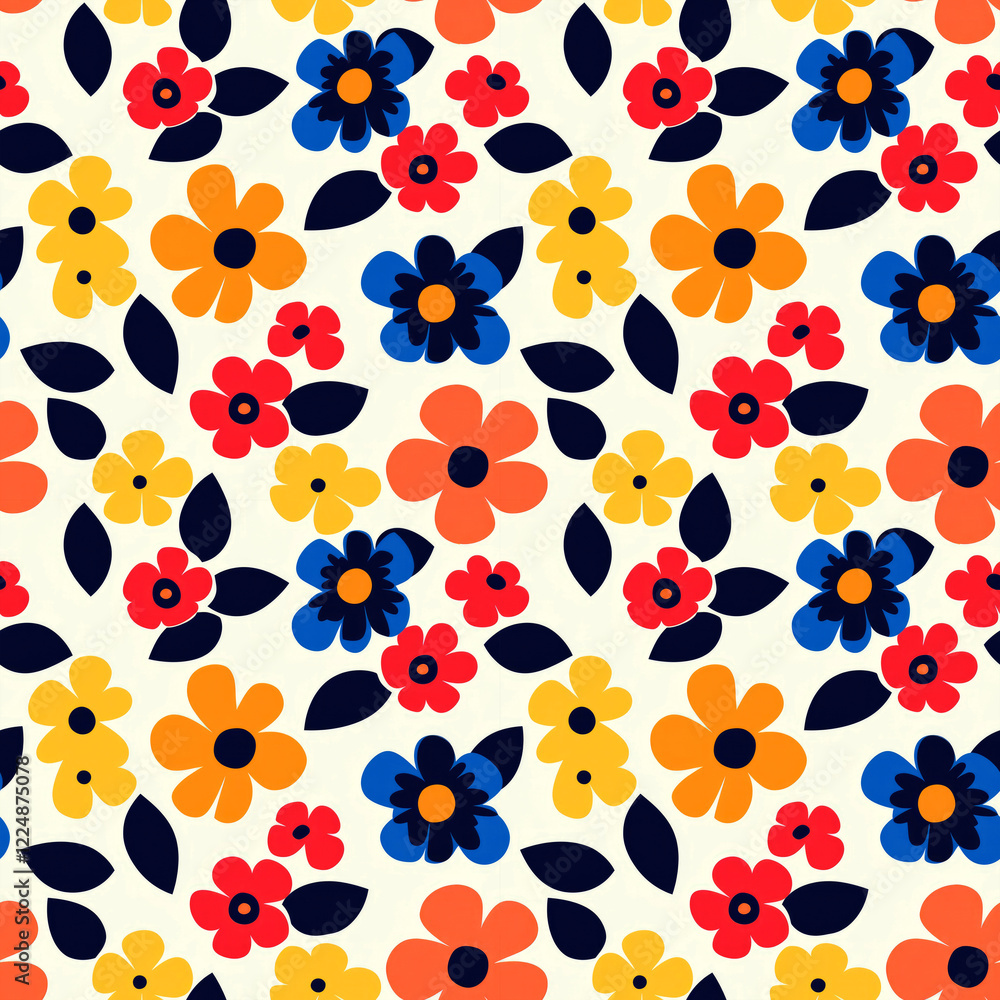 Poster vibrant floral pattern: a cheerful and playful seamless pattern featuring a delightful array of colo