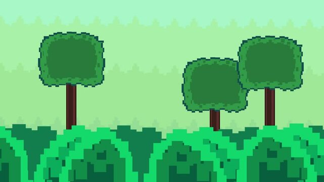16-bit old style game animation of a forest, pixel, art.