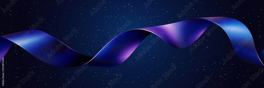 Poster abstract flowing elegant blue ribbon with smooth gradients and sharp lines with stars background