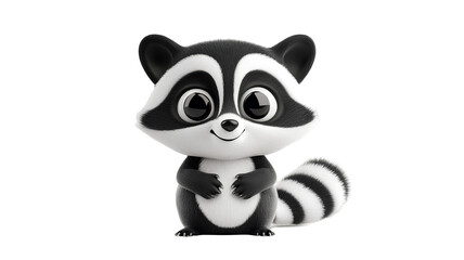 3d rendering of cute raccoon cartoon isolated on transparent background