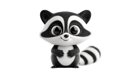 3d rendering of cute raccoon cartoon isolated on transparent background