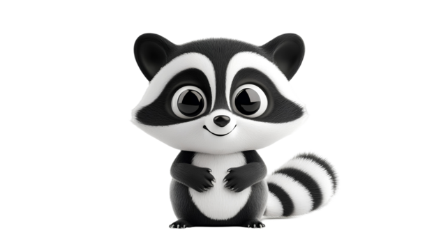 3d rendering of cute raccoon cartoon isolated on transparent background