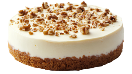 cake with rich cream cheese sprinkled with finely chopped walnuts on transparent background