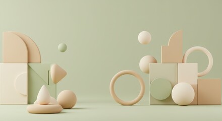 Fototapeta premium Minimalist geometric forms on soft green background: modern abstract art