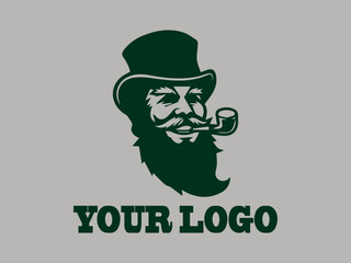 This leprechaun vector illustration features an old dwarf with a beard, a prankster leprechaun the gold pot fairy, an Irish dwarf guarding treasure, green and a leprechaum logo background