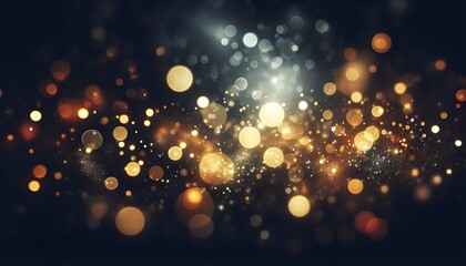 "A black background with blurred bokeh light textures, featuring soft golden and silver orbs glowing gently, creating a dreamy and atmospheric effect."