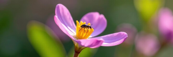 Naklejka premium Tiny insect crawling on Gentiana punctata petals, nature, micro