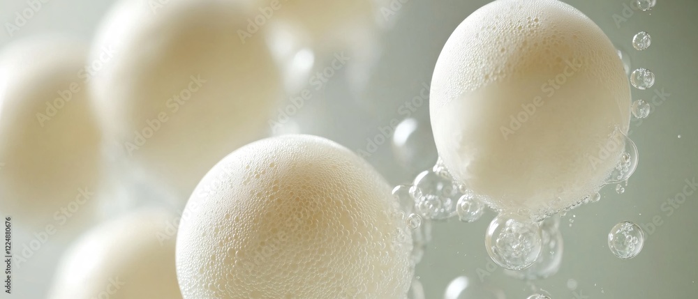 Aufkleber spherical bubbles with textured surface and smaller transparent bubbles floating in liquid