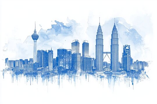 A sketch drawing of Kuala Lumpur, Malaysia city.