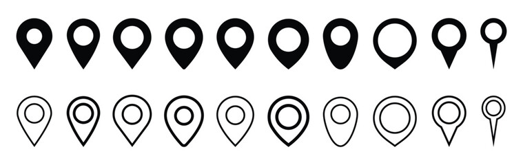  Location icon. Map marker pointer icon set. GPS location symbol collection. Modern map markers.