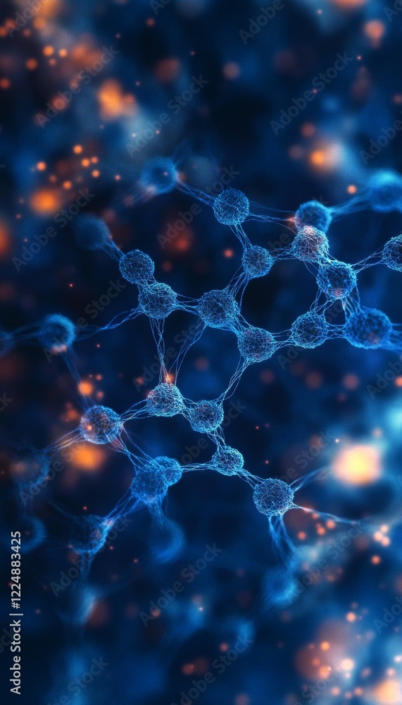 Aufkleber abstract network of glowing blue nodes and connections on a dark background with bokeh