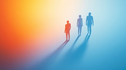 Silhouetted figures walking towards a gradient background, symbolizing journey and progress