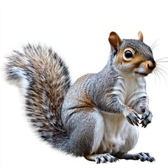 An adorable squirrel isolated on a clean white background with a cut-out effect, showcasing its playful and charming nature, perfect for wildlife, nature, or educational themes.