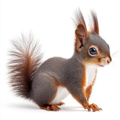 Obraz premium An adorable squirrel isolated on a clean white background with a cut-out effect, showcasing its playful and charming nature, perfect for wildlife, nature, or educational themes.