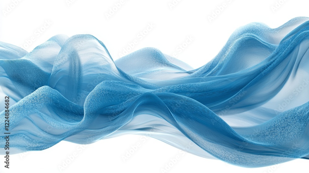 Poster flowing blue wave, abstract gradient pattern with a subtle drop shadow, isolated on white.