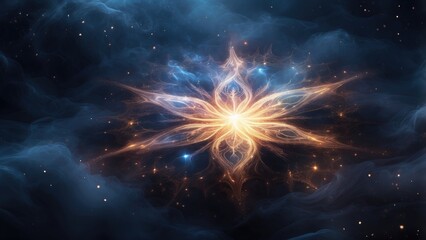 A luminous star shape surrounded by swirling smoke,