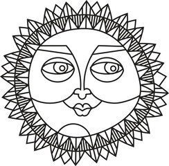 God Surya or sun is in Indian folk art in Pinguli style. for textile printing, logo, wallpaper	