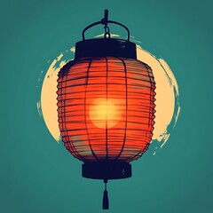 Obraz premium Glowing Japanese lantern, night scene, Asian design, peaceful mood, decoration