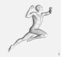 Leadership, freedom or development concept. Jumping man. 3D human body model. Design for sport. Vector illustration composed of particles.
