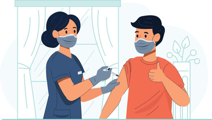 Vaccination Safety Awareness Illustration Promotes vaccination through visuals of a medical professional administering a vaccine.