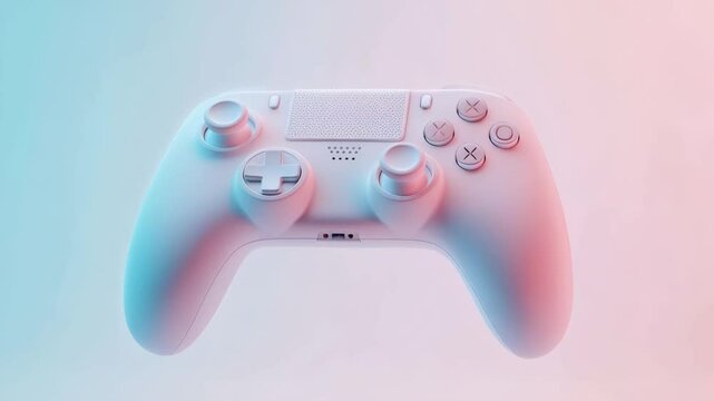 White wireless gamepad levitating against a vibrant gradient of pink and blue neon, embodying the excitement of gaming, the thrill of entertainment, and cutting edge technology