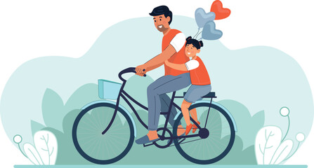 Heartwarming Bicycle Ride Illustration Father and Daughter Enjoying a Ride Together Depicts a father and daughter riding a bicycle together, with a heartwarming connection.