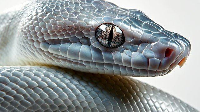Close Up of Python Jawline with Smooth Curves on White Background