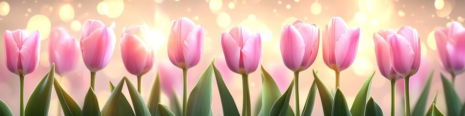 Fototapeta premium Springtime Celebration Close-Up Of Pink Tulips Against A Glittering Bokeh Background.