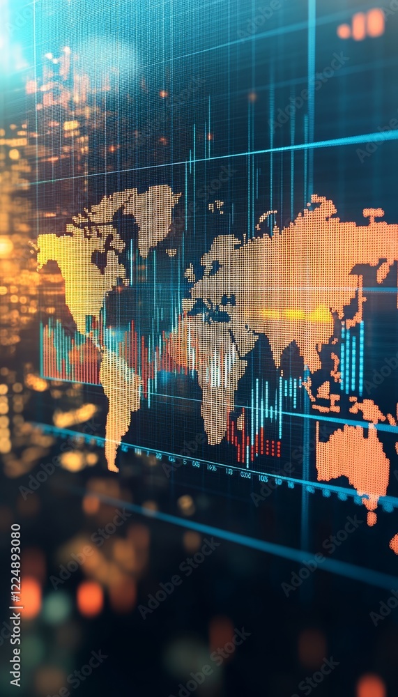 Aufkleber global stock market trends dynamic chart analysis with data points on world map, high definition