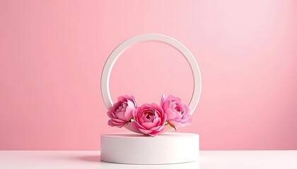 Obraz premium pink rose and ribbon