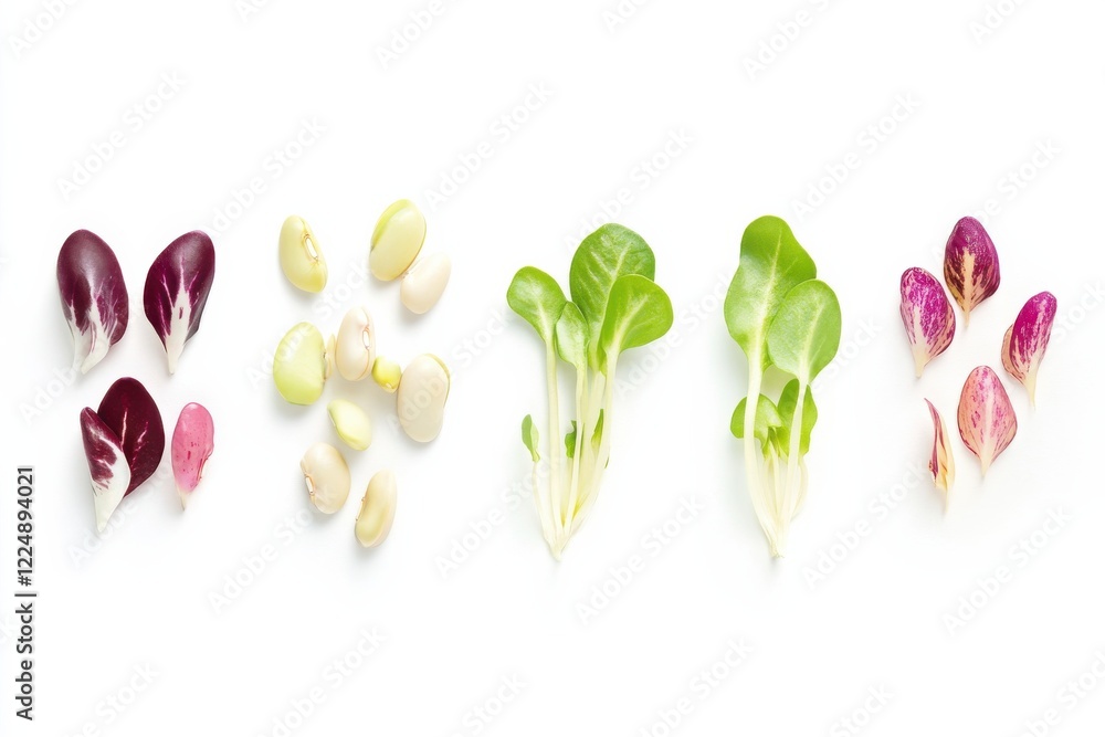 Poster fresh microgreens and sprouts arranged in a creative display showcasing various colors and textures 
