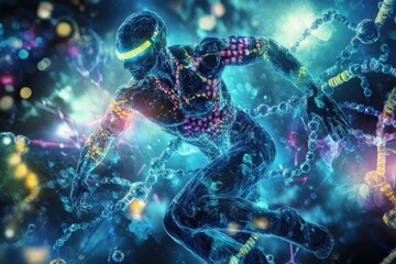 Futuristic biotechnology innovation digital realm artistic representation high-tech environment immersive viewpoint envisioning a biotech-driven future standard