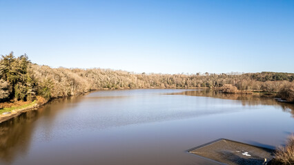 Lac du Jaunay aerial view by drone at Chapelle-Hermier, France