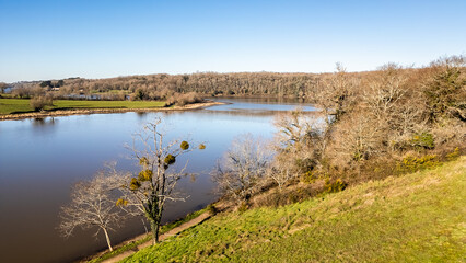 Lac du Jaunay aerial view by drone at Chapelle-Hermier, France