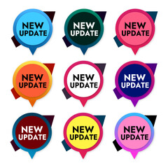 set of vector stickers with text new product update multicolored options