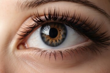 Long eyelashes in a female eye close-up