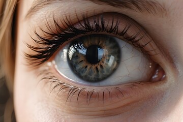 Long eyelashes in a female eye close-up